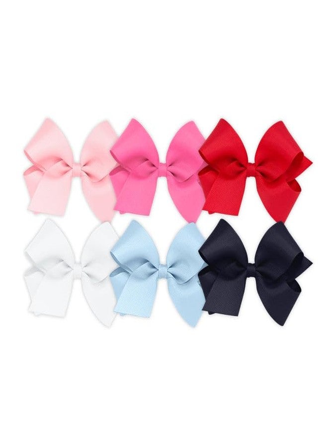 Wee Ones Girls' 6 Piece Set of Bows, Solid Grosgrain Variety Pack on a WeeStay No-Slip Hair Clip, Medium, White, Millennium Blue, Navy, Light Pink, Hot Pink, Red - Image 1